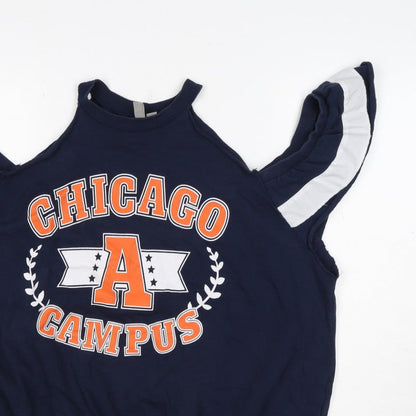 ASOS Women’s Navy Chicago Campus Graphic Ruffle Vest Sweatshirt UK 18