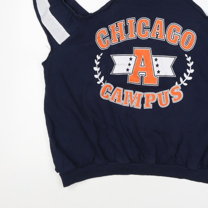 ASOS Women’s Navy Chicago Campus Graphic Ruffle Vest Sweatshirt UK 18