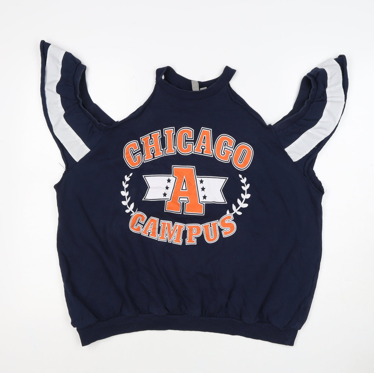 ASOS Women’s Navy Chicago Campus Graphic Ruffle Vest Sweatshirt UK 18