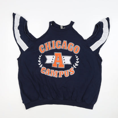 ASOS Women’s Navy Chicago Campus Graphic Ruffle Vest Sweatshirt UK 18