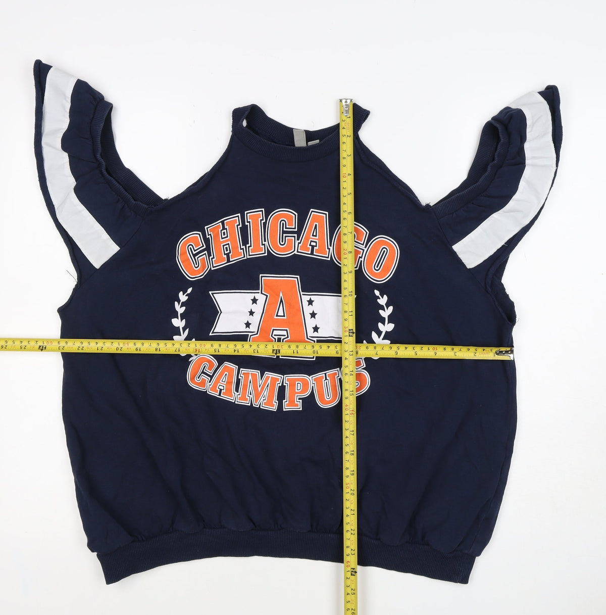 ASOS Women’s Navy Chicago Campus Graphic Ruffle Vest Sweatshirt UK 18