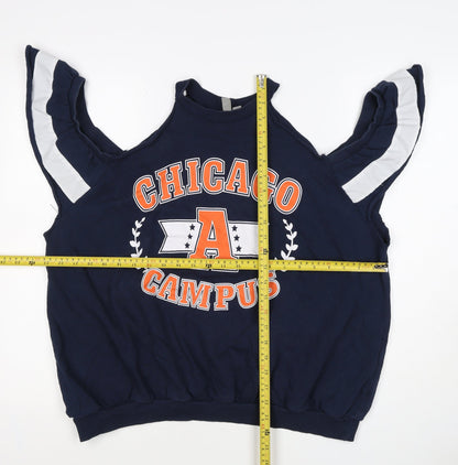 ASOS Women’s Navy Chicago Campus Graphic Ruffle Vest Sweatshirt UK 18