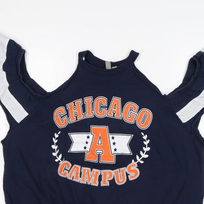 ASOS Women’s Navy Chicago Campus Graphic Ruffle Vest Sweatshirt UK 18