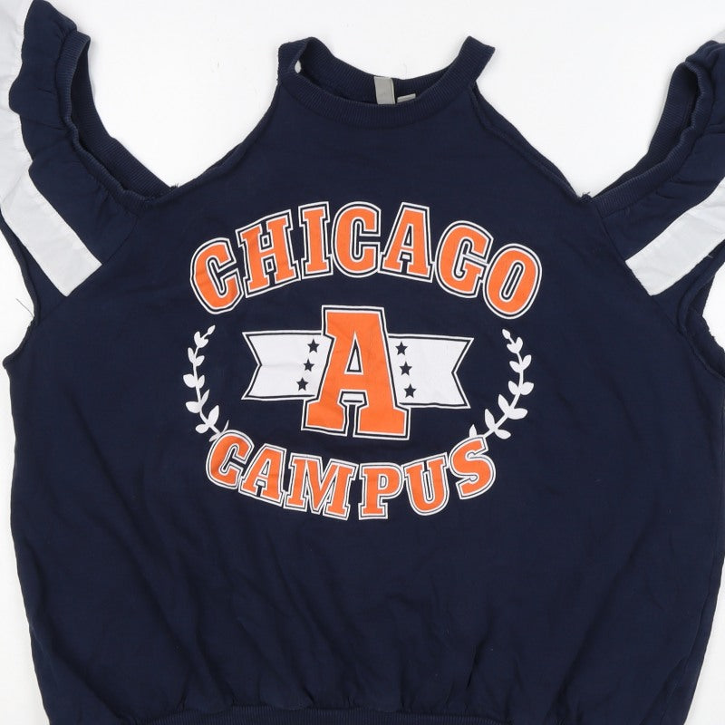 ASOS Women’s Navy Chicago Campus Graphic Ruffle Vest Sweatshirt UK 18