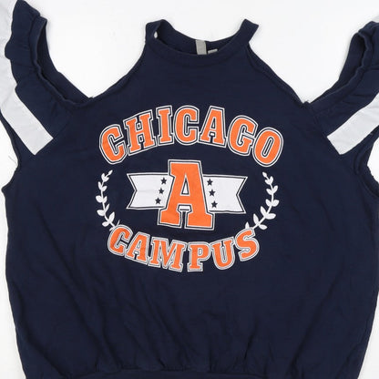 ASOS Women’s Navy Chicago Campus Graphic Ruffle Vest Sweatshirt UK 18