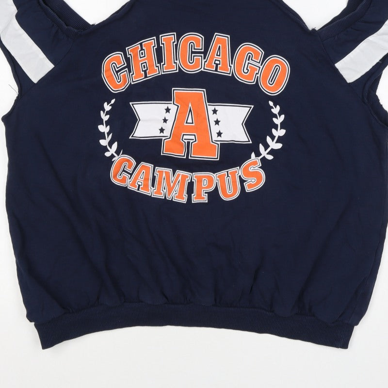 ASOS Women’s Navy Chicago Campus Graphic Ruffle Vest Sweatshirt UK 18