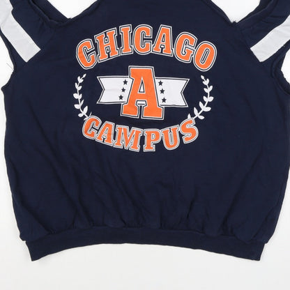 ASOS Women’s Navy Chicago Campus Graphic Ruffle Vest Sweatshirt UK 18