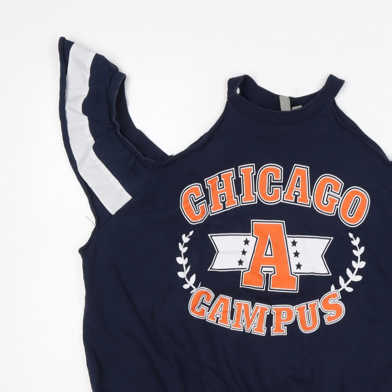 ASOS Women’s Navy Chicago Campus Graphic Ruffle Vest Sweatshirt UK 18
