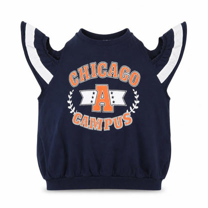 ASOS Women’s Navy Chicago Campus Graphic Ruffle Vest Sweatshirt UK 18