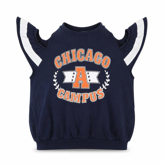 ASOS Women’s Navy Chicago Campus Graphic Ruffle Vest Sweatshirt UK 18