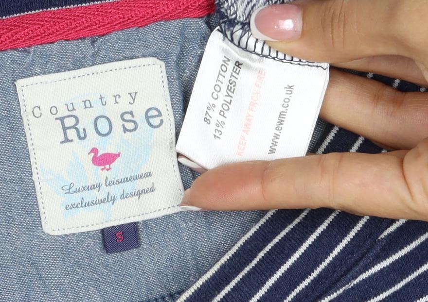 Country Rose Women’s Blue Stripe S Pullover Sweatshirt Pocket Logo