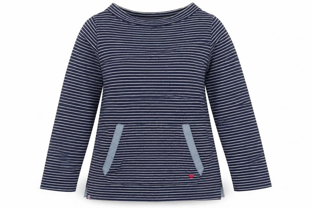 Country Rose Women’s Blue Stripe S Pullover Sweatshirt Pocket Logo