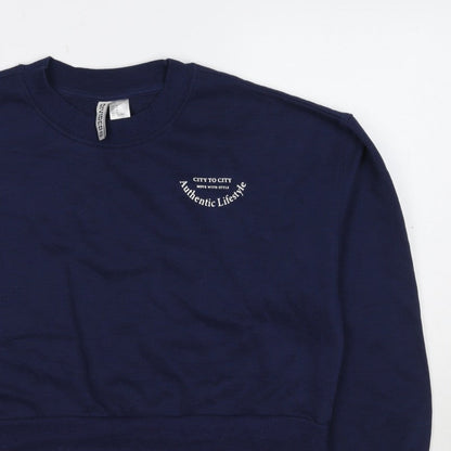 H&M Divided Women’s Blue UK 12 Pullover Logo Crew Neck Sweatshirt