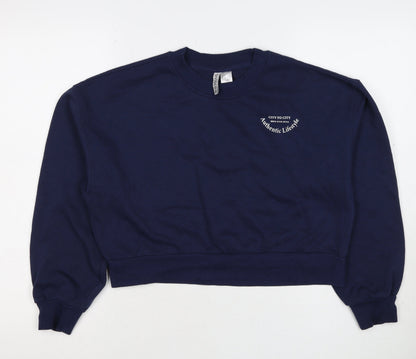 H&M Divided Women’s Blue UK 12 Pullover Logo Crew Neck Sweatshirt