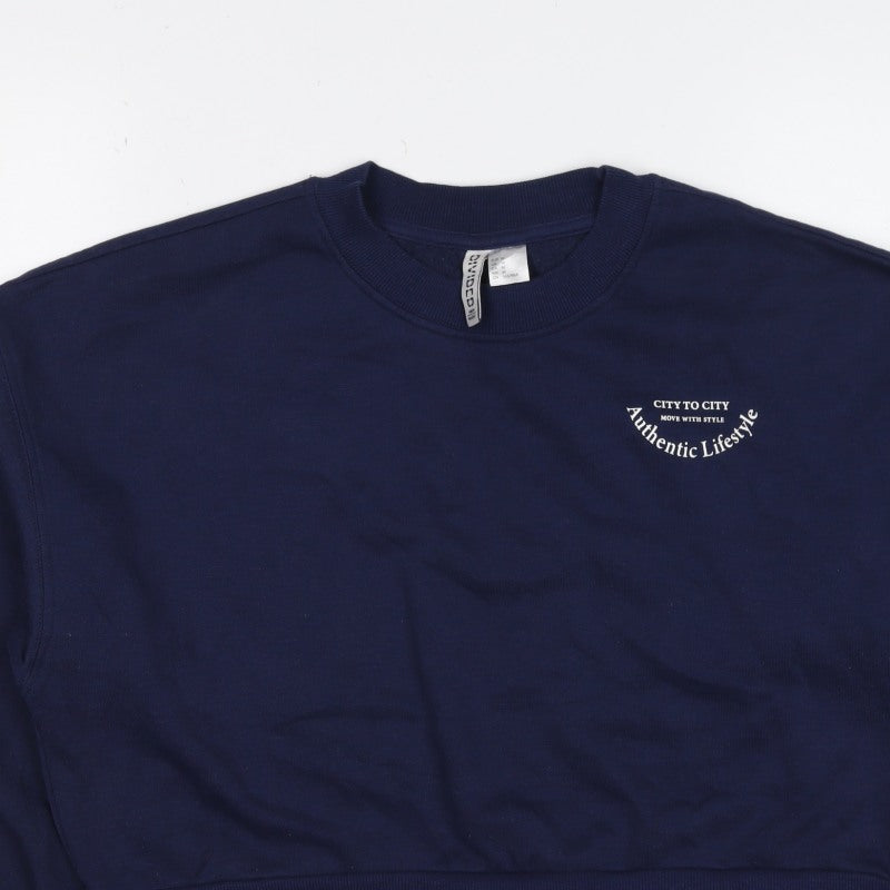 H&M Divided Women’s Blue UK 12 Pullover Logo Crew Neck Sweatshirt