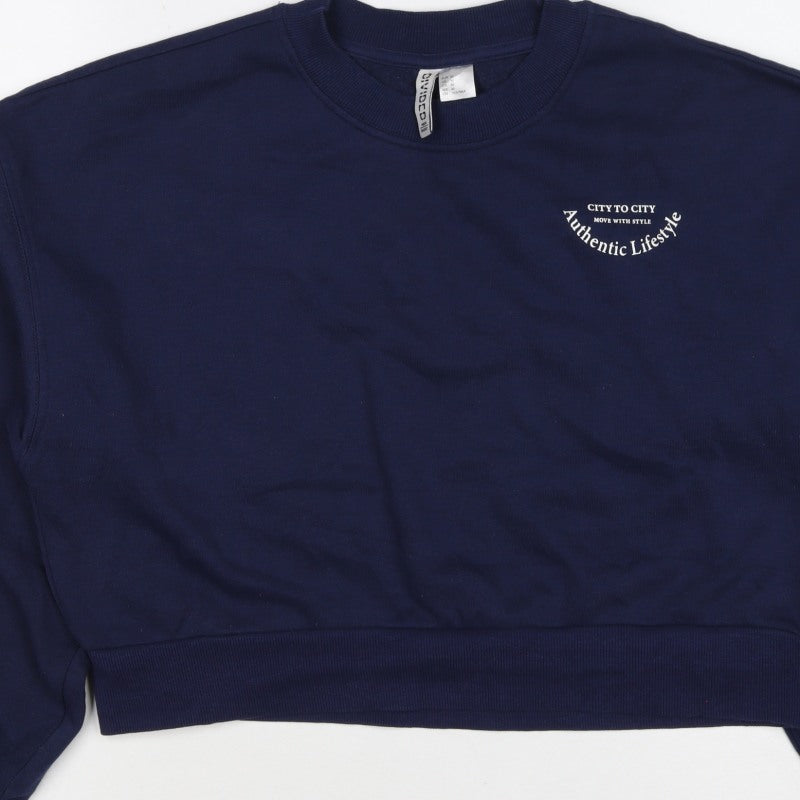 H&M Divided Women’s Blue UK 12 Pullover Logo Crew Neck Sweatshirt
