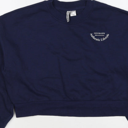 H&M Divided Women’s Blue UK 12 Pullover Logo Crew Neck Sweatshirt