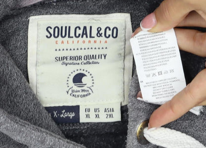Soulcal & Co Men Grey 2XL Pullover Hoodie Logo Kangaroo Pocket