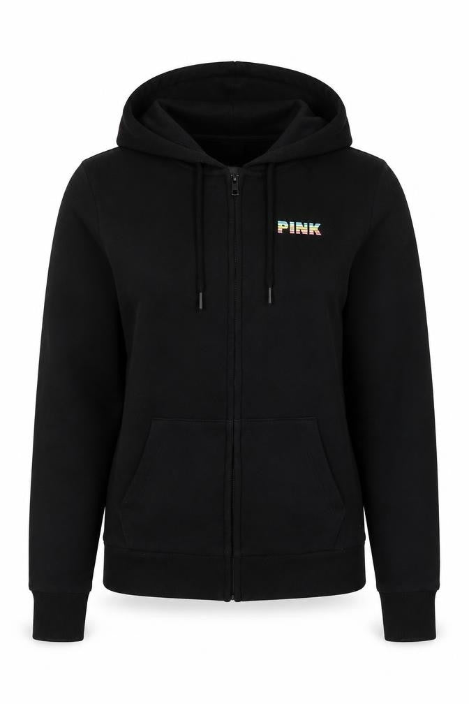 Victoria's Secret PINK Women's Black XS Full Zip Tropical Logo Hoodie