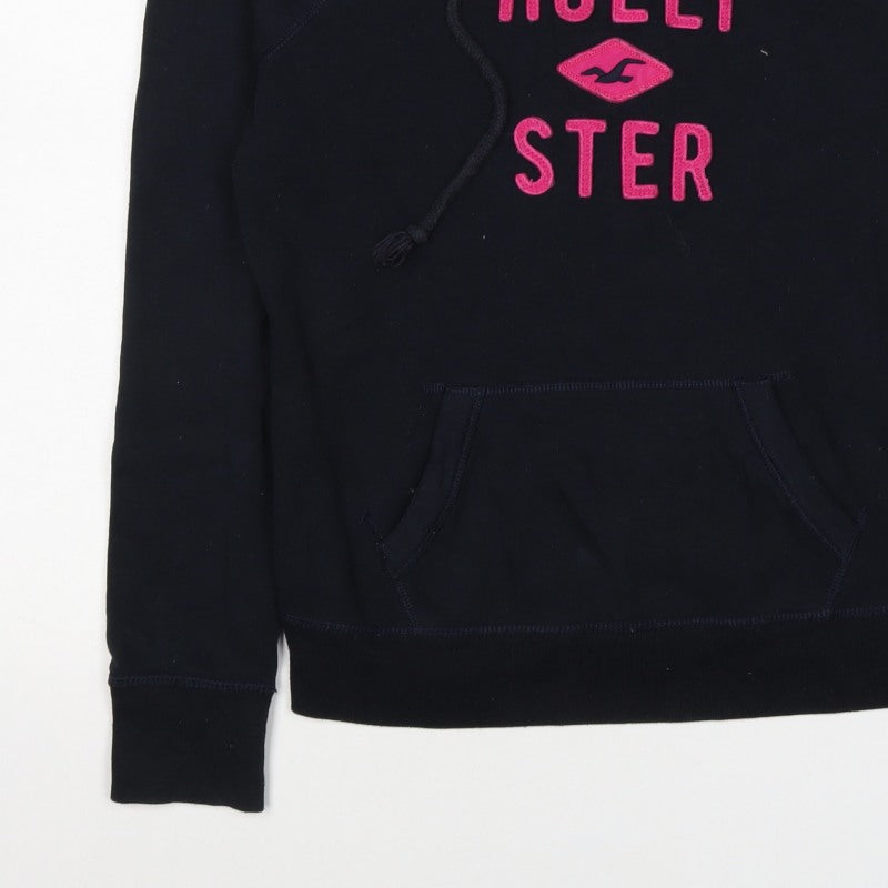 Hollister Women Black Pink Logo Pullover Hoodie M Hooded Fleece