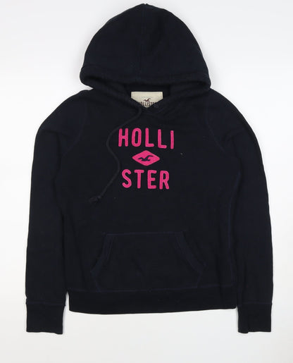 Hollister Women Black Pink Logo Pullover Hoodie M Hooded Fleece