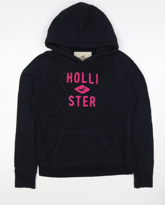 Hollister Women Black Pink Logo Pullover Hoodie M Hooded Fleece