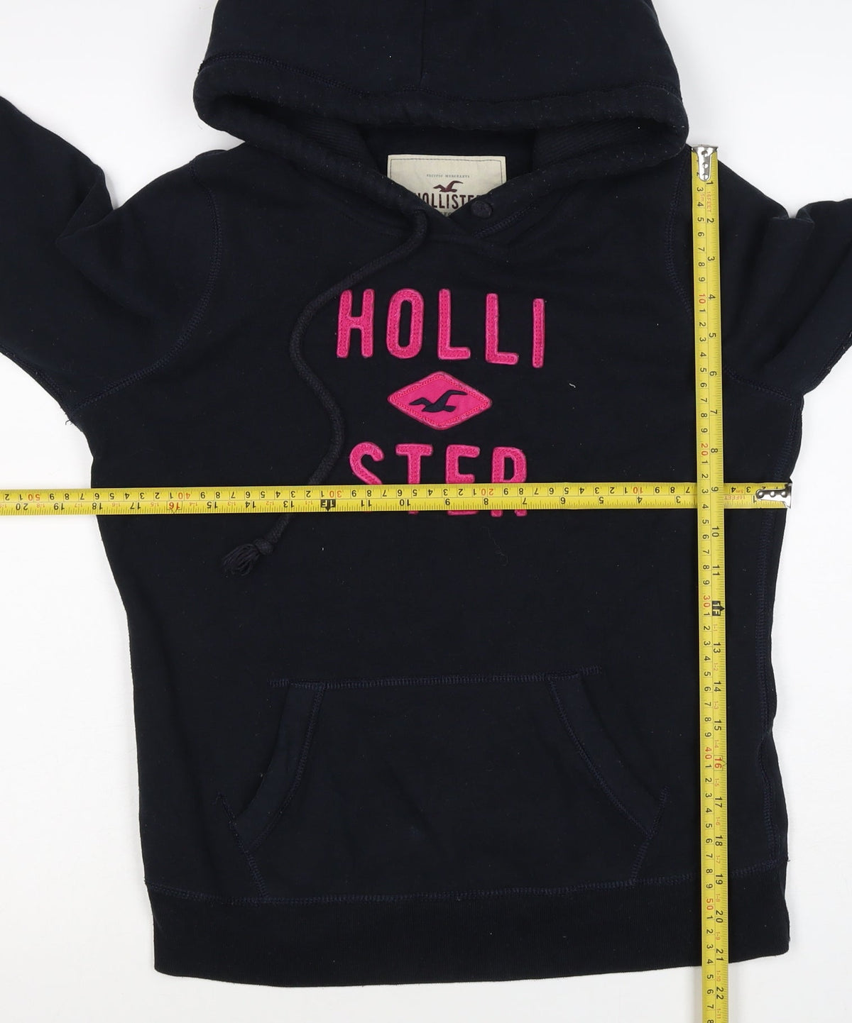 Hollister Women Black Pink Logo Pullover Hoodie M Hooded Fleece