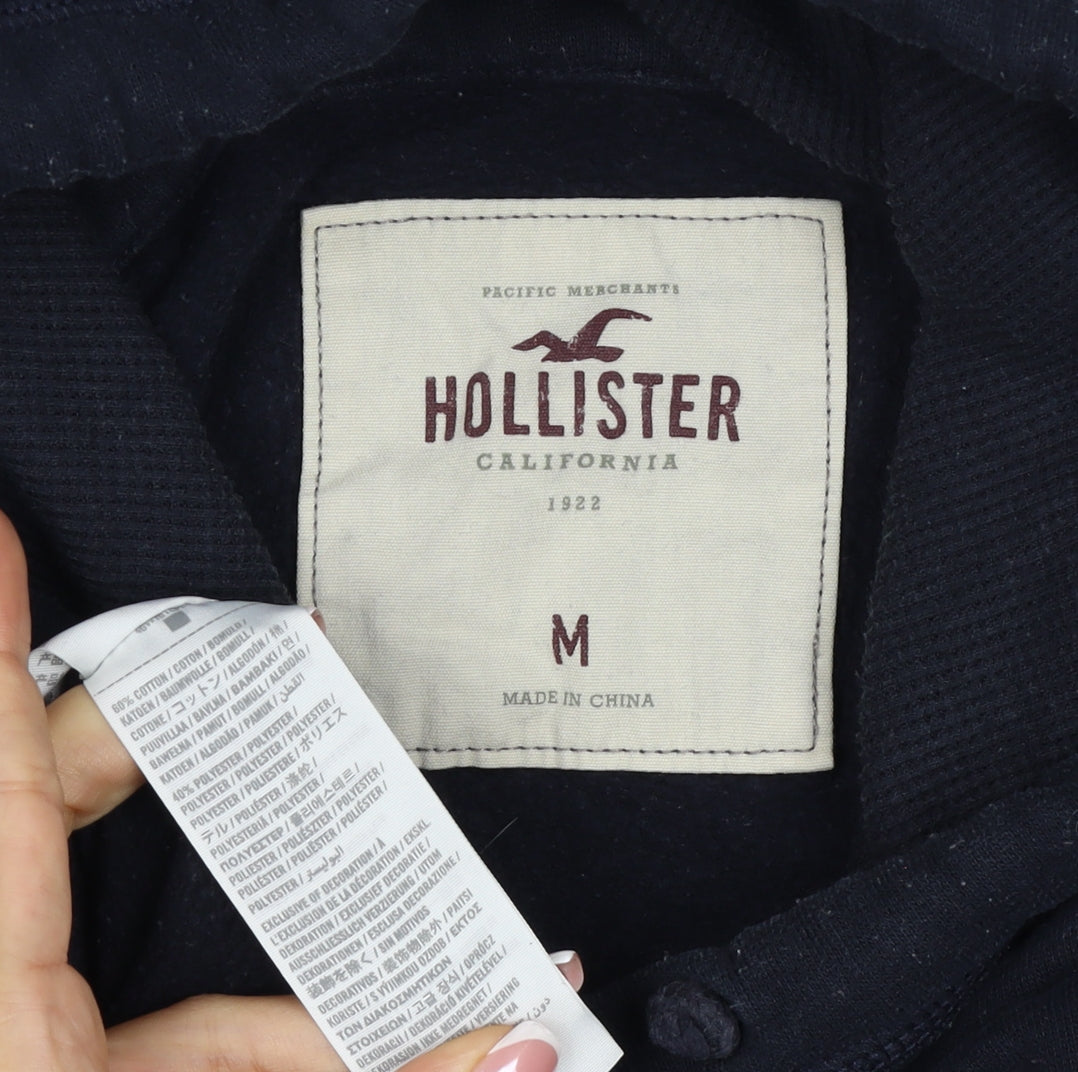 Hollister Women Black Pink Logo Pullover Hoodie M Hooded Fleece