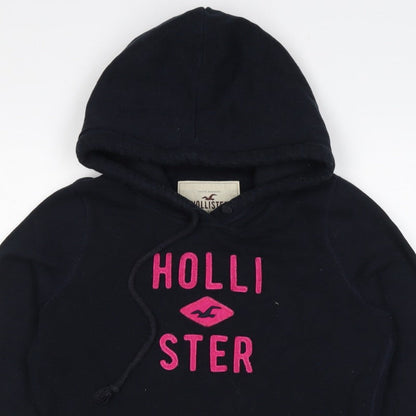 Hollister Women Black Pink Logo Pullover Hoodie M Hooded Fleece