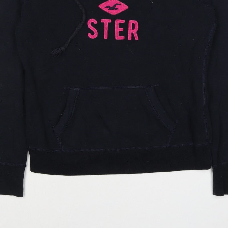 Hollister Women Black Pink Logo Pullover Hoodie M Hooded Fleece