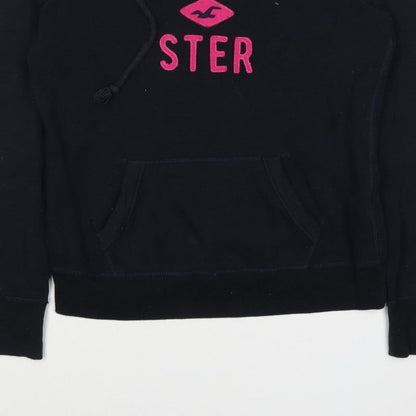 Hollister Women Black Pink Logo Pullover Hoodie M Hooded Fleece