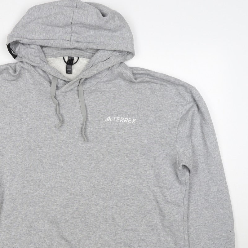 adidas Terrex Men’s Grey L Pullover Hooded Hiking Hoodie Logo