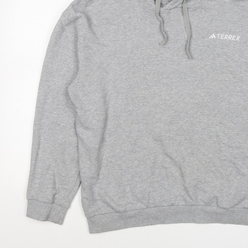 adidas Terrex Men’s Grey L Pullover Hooded Hiking Hoodie Logo