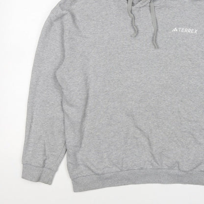 adidas Terrex Men’s Grey L Pullover Hooded Hiking Hoodie Logo