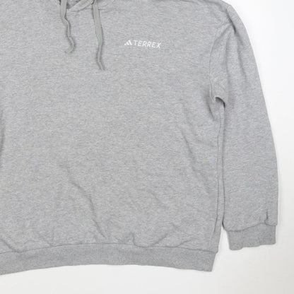 adidas Terrex Men’s Grey L Pullover Hooded Hiking Hoodie Logo