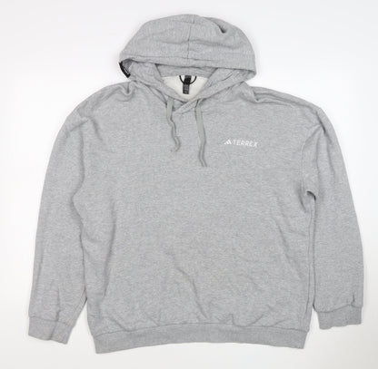 adidas Terrex Men’s Grey L Pullover Hooded Hiking Hoodie Logo