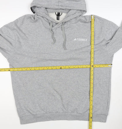 adidas Terrex Men’s Grey L Pullover Hooded Hiking Hoodie Logo
