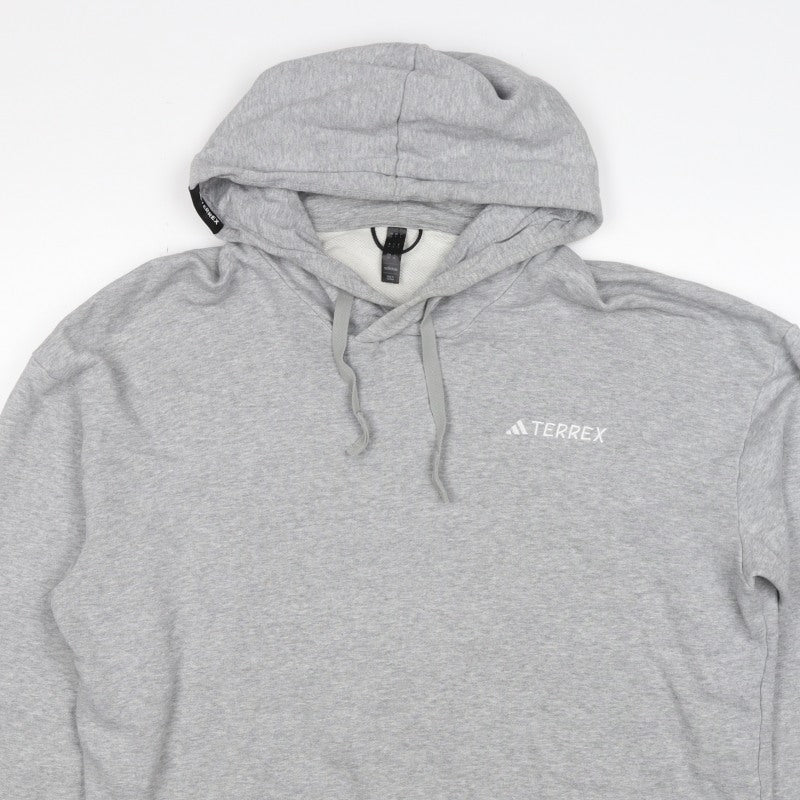 adidas Terrex Men’s Grey L Pullover Hooded Hiking Hoodie Logo