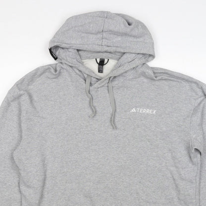 adidas Terrex Men’s Grey L Pullover Hooded Hiking Hoodie Logo