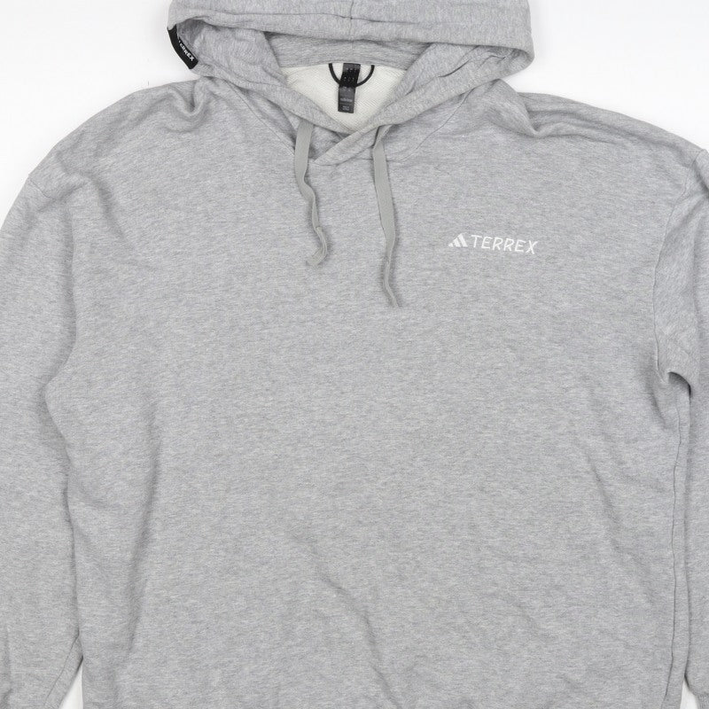adidas Terrex Men’s Grey L Pullover Hooded Hiking Hoodie Logo