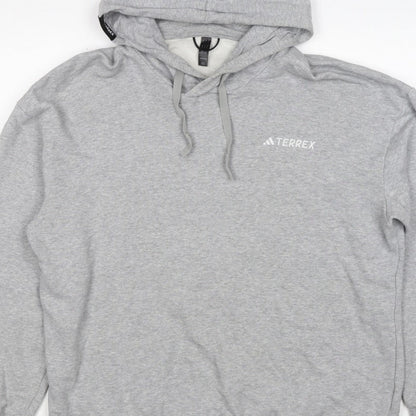 adidas Terrex Men’s Grey L Pullover Hooded Hiking Hoodie Logo