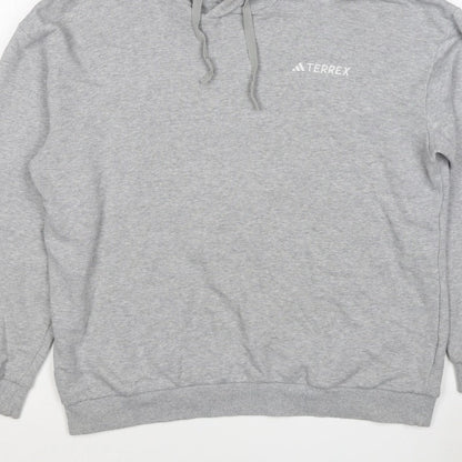adidas Terrex Men’s Grey L Pullover Hooded Hiking Hoodie Logo