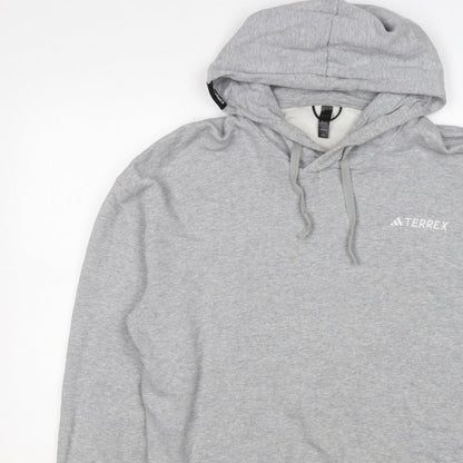 adidas Terrex Men’s Grey L Pullover Hooded Hiking Hoodie Logo