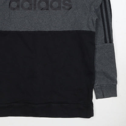 Adidas Boys Grey Black Colourblock Logo Pullover Sweatshirt 11-12 Years