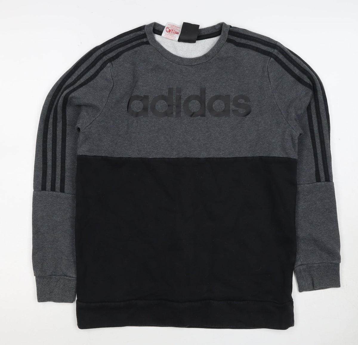 Adidas Boys Grey Black Colourblock Logo Pullover Sweatshirt 11-12 Years