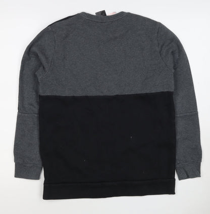 Adidas Boys Grey Black Colourblock Logo Pullover Sweatshirt 11-12 Years