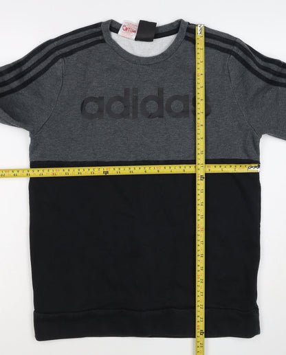 Adidas Boys Grey Black Colourblock Logo Pullover Sweatshirt 11-12 Years