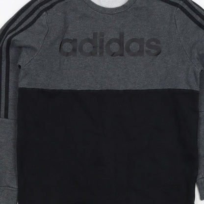 Adidas Boys Grey Black Colourblock Logo Pullover Sweatshirt 11-12 Years
