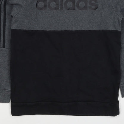 Adidas Boys Grey Black Colourblock Logo Pullover Sweatshirt 11-12 Years