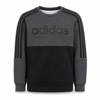 Adidas Boys Grey Black Colourblock Logo Pullover Sweatshirt 11-12 Years